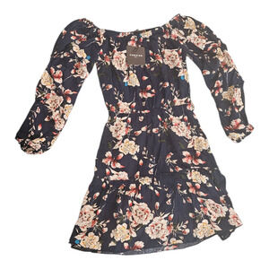 Parisian Size 10 Semi Sheer Blue Floral Long Sleeve Dress